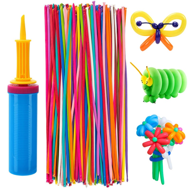 Apipi 100 Pcs 260Q Balloons Kit with Pump - Kids Premium Latex Twisting Long Balloons to Make Animals Flowers, Fun Rainbow Balloons for Party Boys Girls Christmas Birthday Gifts Clowns Wedding Decor - Image 1