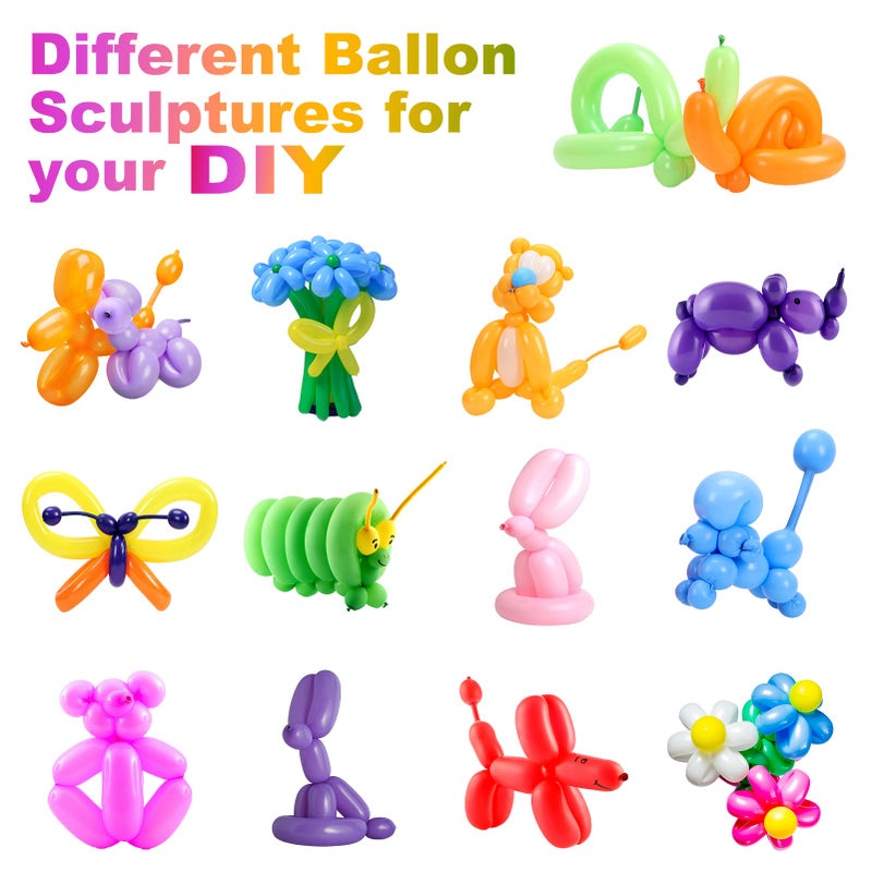 Apipi 100 Pcs 260Q Balloons Kit with Pump - Kids Premium Latex Twisting Long Balloons to Make Animals Flowers, Fun Rainbow Balloons for Party Boys Girls Christmas Birthday Gifts Clowns Wedding Decor - Image 4