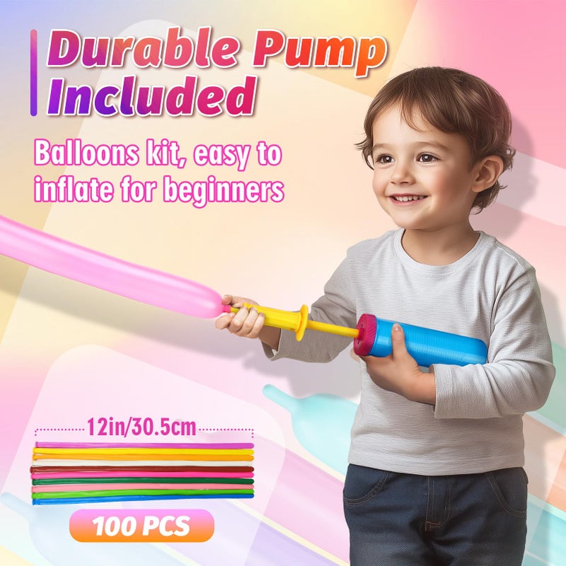 Apipi 100 Pcs 260Q Balloons Kit with Pump - Kids Premium Latex Twisting Long Balloons to Make Animals Flowers, Fun Rainbow Balloons for Party Boys Girls Christmas Birthday Gifts Clowns Wedding Decor - Image 3