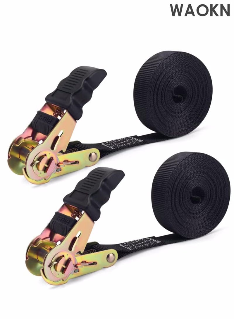 WAOKN 20 foot ratchet strap fastening strap, tying strap, 6M 25mm heavy-duty tension strap, tensioner fastener rope tensioner, adjustable cam buckle strap, motorcycle car trailer household black (2-piece set). - Image 1