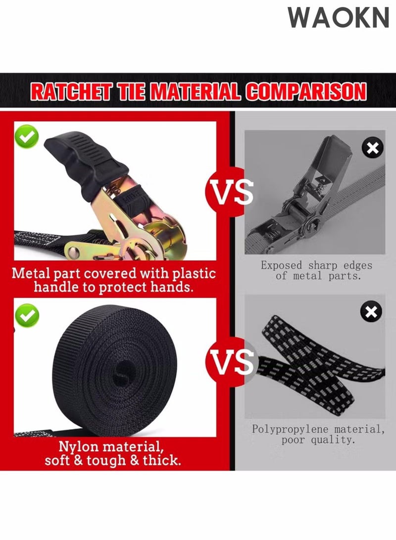 WAOKN 20 foot ratchet strap fastening strap, tying strap, 6M 25mm heavy-duty tension strap, tensioner fastener rope tensioner, adjustable cam buckle strap, motorcycle car trailer household black (2-piece set). - Image 4