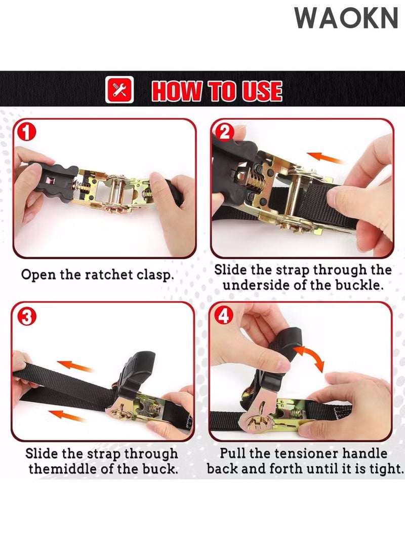 WAOKN 20 foot ratchet strap fastening strap, tying strap, 6M 25mm heavy-duty tension strap, tensioner fastener rope tensioner, adjustable cam buckle strap, motorcycle car trailer household black (2-piece set). - Image 5