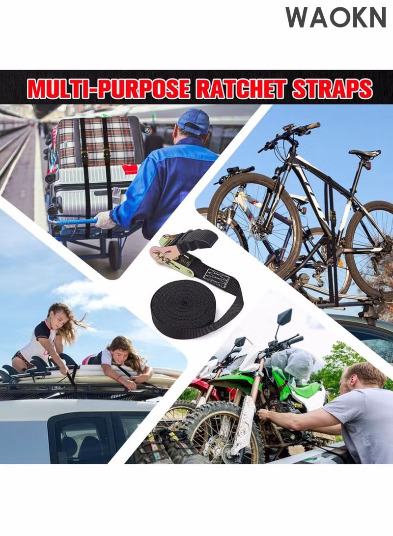 WAOKN 20 foot ratchet strap fastening strap, tying strap, 6M 25mm heavy-duty tension strap, tensioner fastener rope tensioner, adjustable cam buckle strap, motorcycle car trailer household black (2-piece set). - Image 3