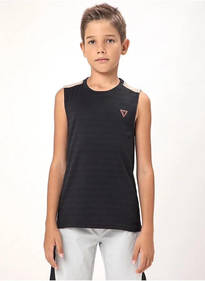 Technosport Logo Detail Crew Neck Sleeveless T-Shirt by Styli