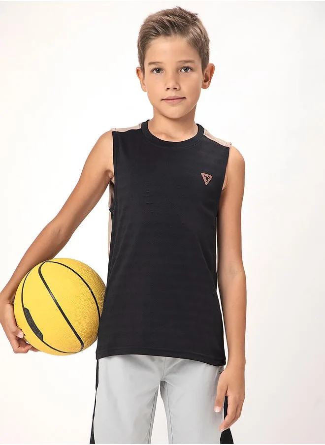 Technosport Logo Detail Crew Neck Sleeveless T-Shirt by Styli