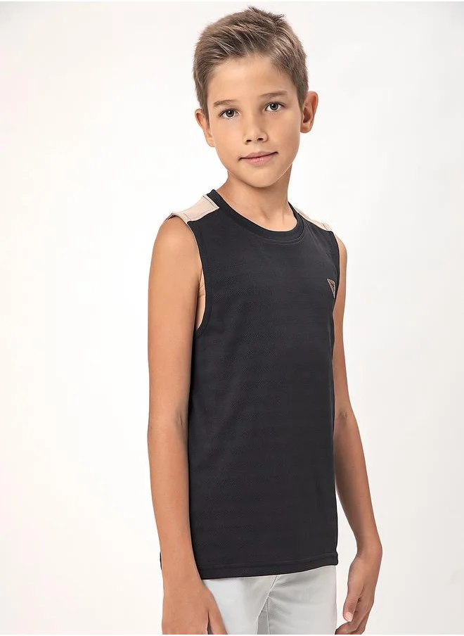 Technosport Logo Detail Crew Neck Sleeveless T-Shirt by Styli