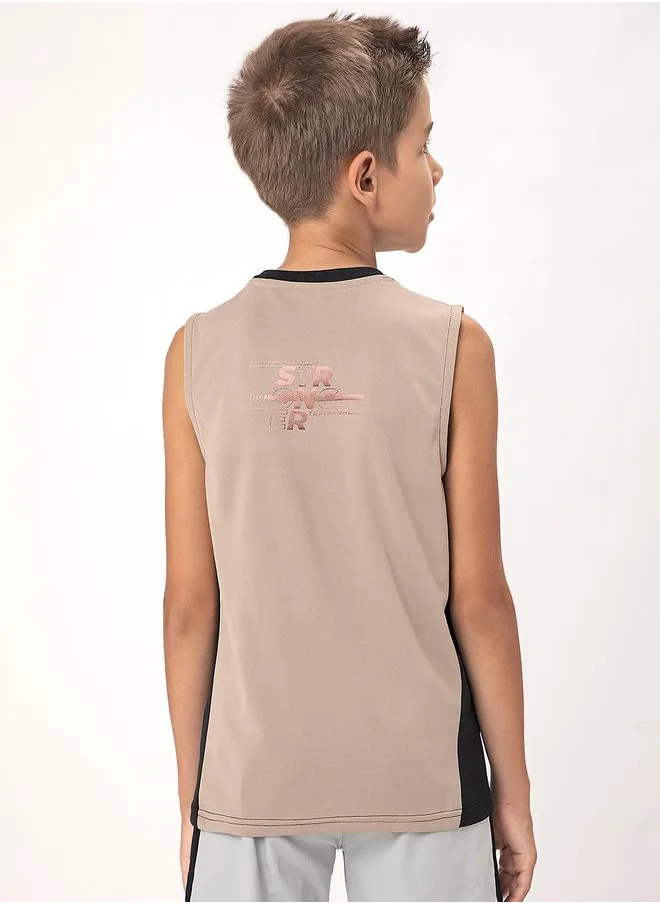 Technosport Logo Detail Crew Neck Sleeveless T-Shirt by Styli