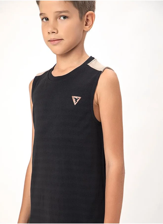 Technosport Logo Detail Crew Neck Sleeveless T-Shirt by Styli