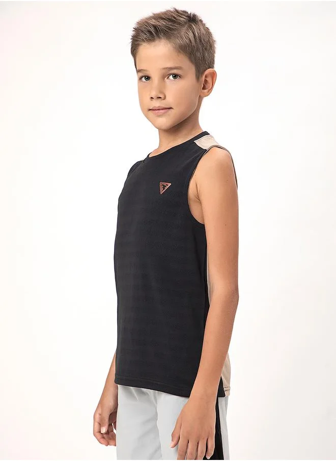 Technosport Logo Detail Crew Neck Sleeveless T-Shirt by Styli