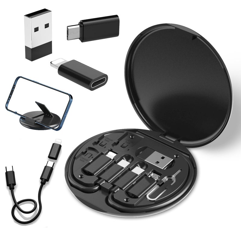USB to USB-C Adapter, USB C Charging Cable Adapter Kit Contains Multiple OTG Adapters for USB Type C/USB A/USB C Male Cable/Micro USB/Lighting, Equipped with SIM Extractor/SIM Slot/Phone Holder
