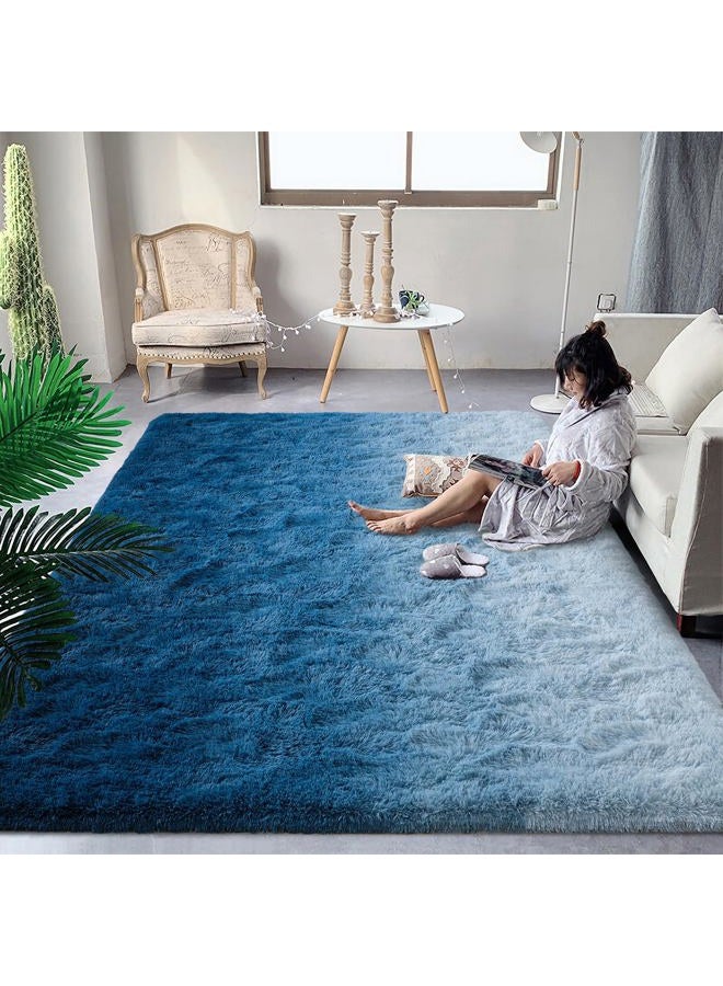 DweIke Luxury Fluffy Kids Rugs for Living Room Bedroom, 8x10 Large Shaggy Gradient Navy Blue Area Rug for Girls Boys, Upgrade Plush Non-Slip and Washable Colorful Fuzzy Carpet for Dorm Nursery Decor - Image 1