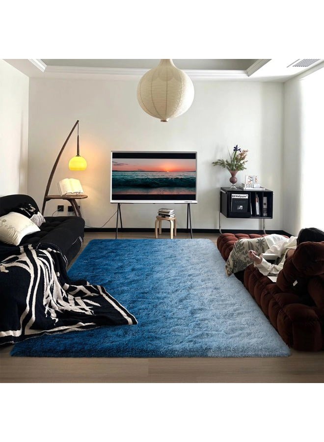 DweIke Luxury Fluffy Kids Rugs for Living Room Bedroom, 8x10 Large Shaggy Gradient Navy Blue Area Rug for Girls Boys, Upgrade Plush Non-Slip and Washable Colorful Fuzzy Carpet for Dorm Nursery Decor - Image 4