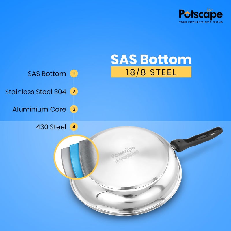 Potscape Essential Stainless Steel Frypan 20 Cm Heavy Bottom Steel Pan InductionGas Compatible Dishwasher Safe 2Year Warranty Frying Pan Steel Versatile Steel Fry Pan for Cooking - Image 5