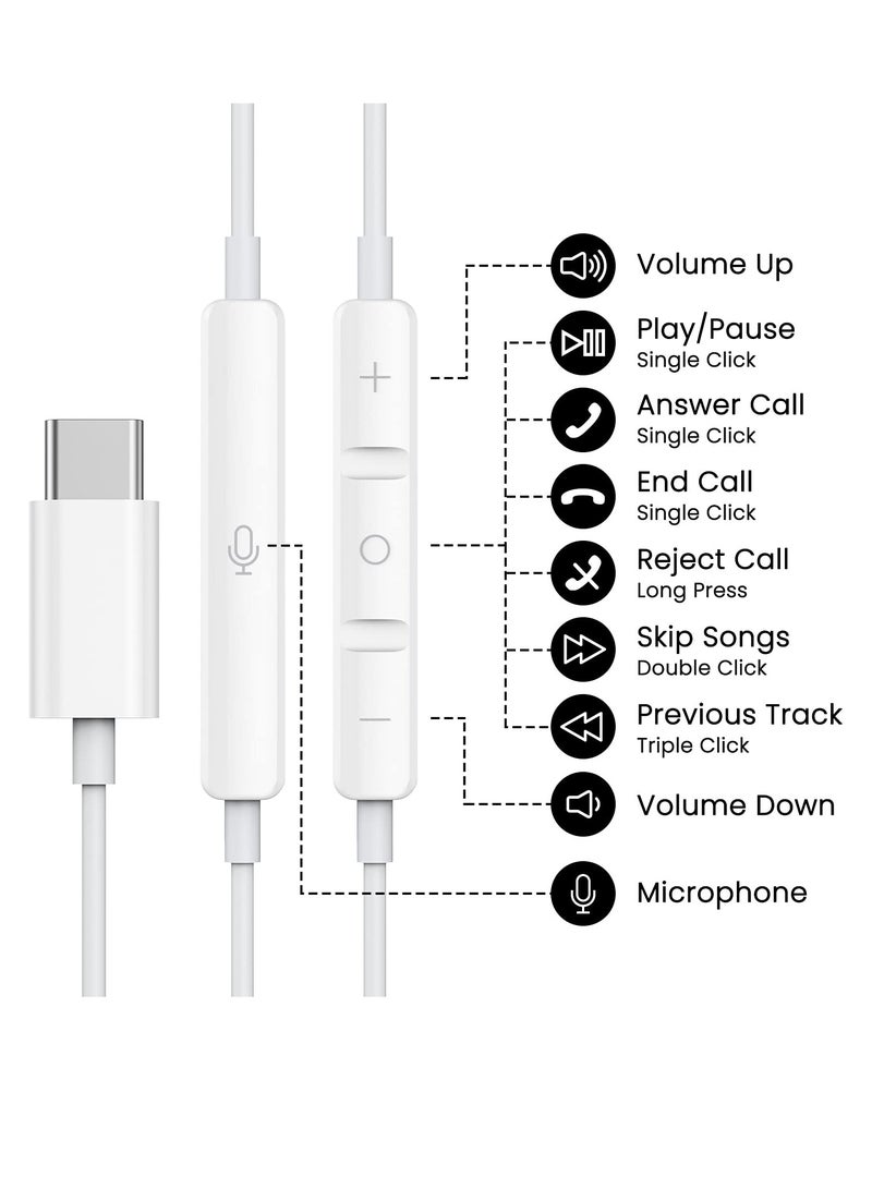 KASTWAVE USB-C Headphones with Microphone - Wired In-Ear Earbuds Compatible with iPhone 15 Pro Max, iPad Pro, Samsung Galaxy S23 S22 S21, and Pixel 8 - Image 2