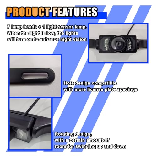KITUREK Car License Plate Backup Camera, Wide-Angle Night Vision LED Camera, 8-Light Infrared Vehicle Camera, Dustproof, Waterproof, Shockproof, Anti-Fog, High-Definition Car Rear View Camera (LP3-8 Light) - Image 3