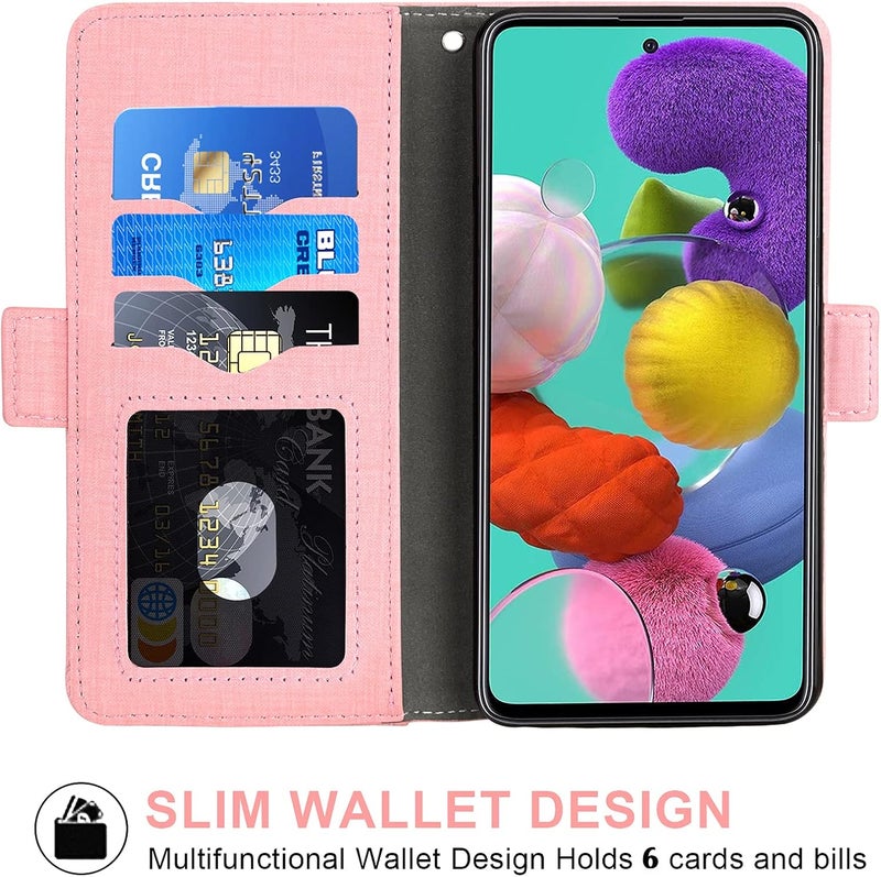 Asuwish Compatible with Samsung Galaxy A51 4G Wallet Case Tempered Glass Screen Protector and Leather Flip Cover Card Holder Cell Phone Cases for Glaxay A 51 Gaxaly M40S 51A A515F S51 Women Men Pink - Image 3