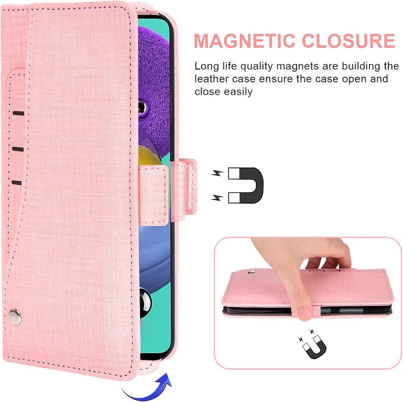 Asuwish Compatible with Samsung Galaxy A51 4G Wallet Case Tempered Glass Screen Protector and Leather Flip Cover Card Holder Cell Phone Cases for Glaxay A 51 Gaxaly M40S 51A A515F S51 Women Men Pink - Image 5