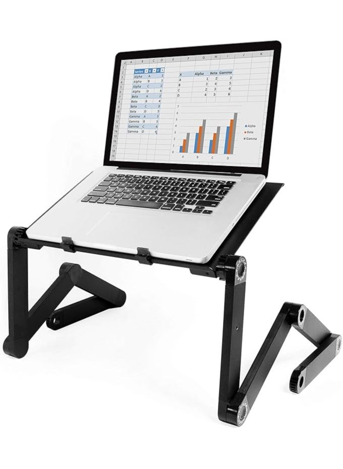 Adjustable Laptop Stand Table for Desk and Bed, Portable Standing Table, Ergonomic Bed Sofa Tray, Great for Ultrabook Macbook Notebook and Book, Keyboard Riser, Light Weight Aluminum - Black