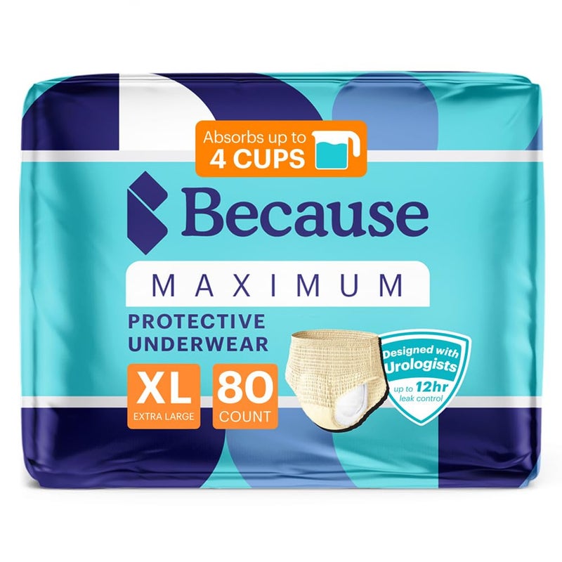 Because Premium Maximum Plus Adult Incontinence and Postpartum Bladder Leak Underwear for Women Maximum Absorbency Disposable Beige XLarge 80 Count 4 Packs of 20 - Image 3