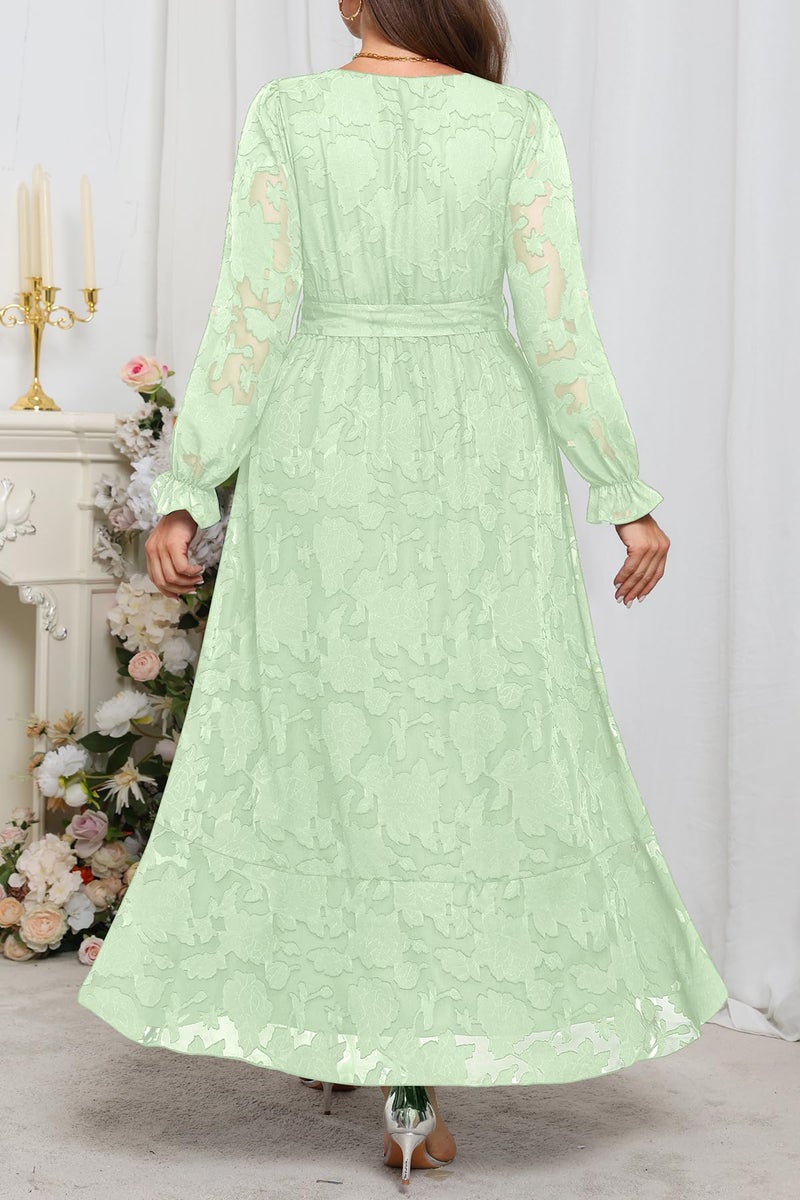 Talisea Sage Green Dress Plus Size Wedding Guest Easter Fall Semi Formal Floral Long Sleeve Wrap High Low Maxi Dresses Women - Image 4