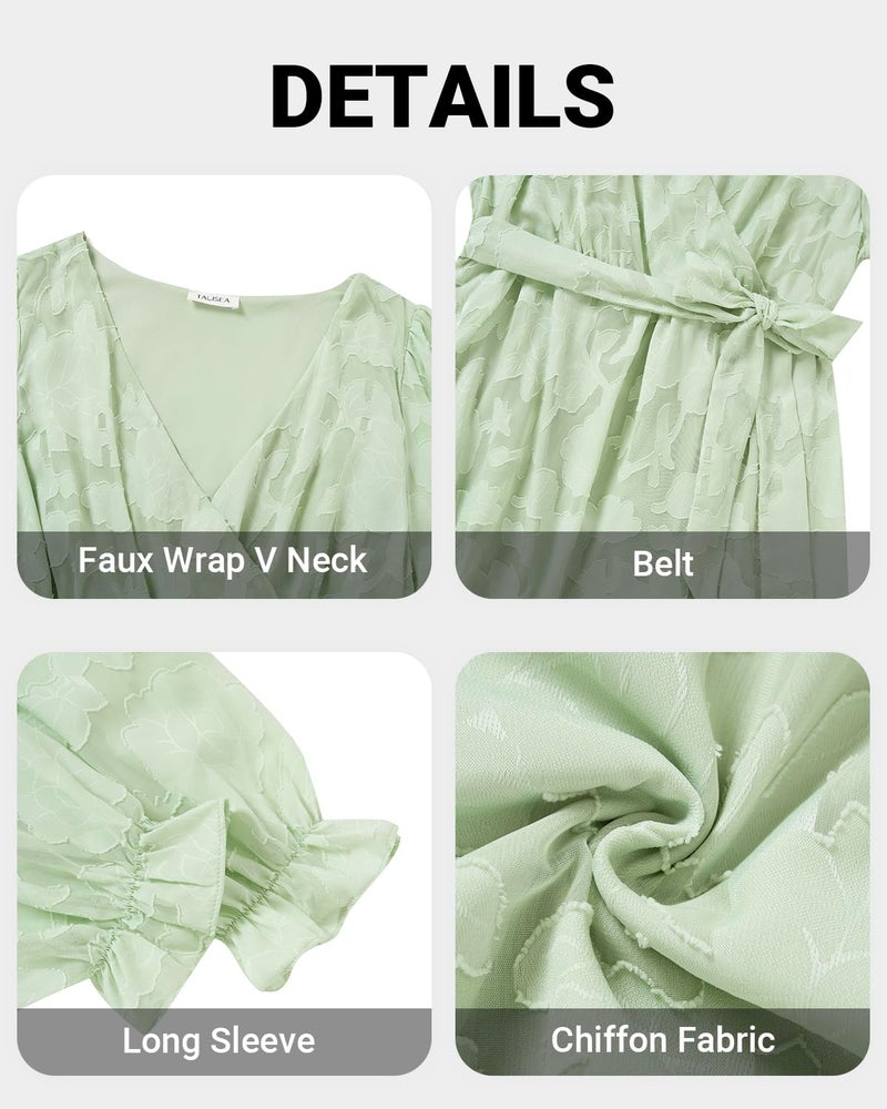 Talisea Sage Green Dress Plus Size Wedding Guest Easter Fall Semi Formal Floral Long Sleeve Wrap High Low Maxi Dresses Women - Image 5