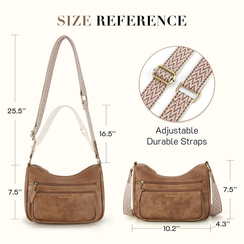 Missnine Small Crossbody Purse Women Quilted Crossbody Bags Soft Leather Shoulder Handbags with Adjustable Strap (Leather-Brown, 10.2x4.3x7.9 Inch) - Image 3