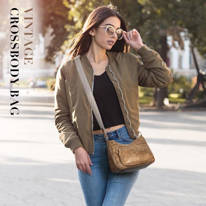 Missnine Small Crossbody Purse Women Quilted Crossbody Bags Soft Leather Shoulder Handbags with Adjustable Strap (Leather-Brown, 10.2x4.3x7.9 Inch) - Image 2