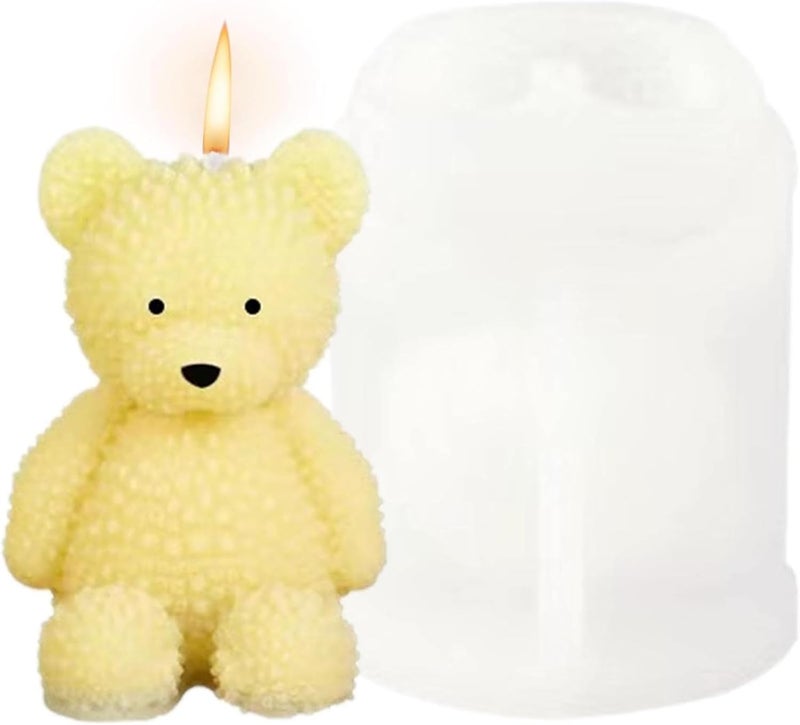 Shoppeecity 3D Teddy Bear With Fur Shape Silicone Candle Mold I 3D Cute Animal Cub Silicone Epoxy Mould I Bear Candle Mould Baby Bear Silicone Mould DIY Chocolate Cake Decor Soap Resin Art Craft Making - Image 1