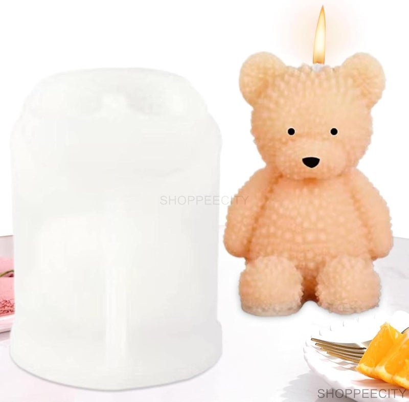 Shoppeecity 3D Teddy Bear With Fur Shape Silicone Candle Mold I 3D Cute Animal Cub Silicone Epoxy Mould I Bear Candle Mould Baby Bear Silicone Mould DIY Chocolate Cake Decor Soap Resin Art Craft Making - Image 2