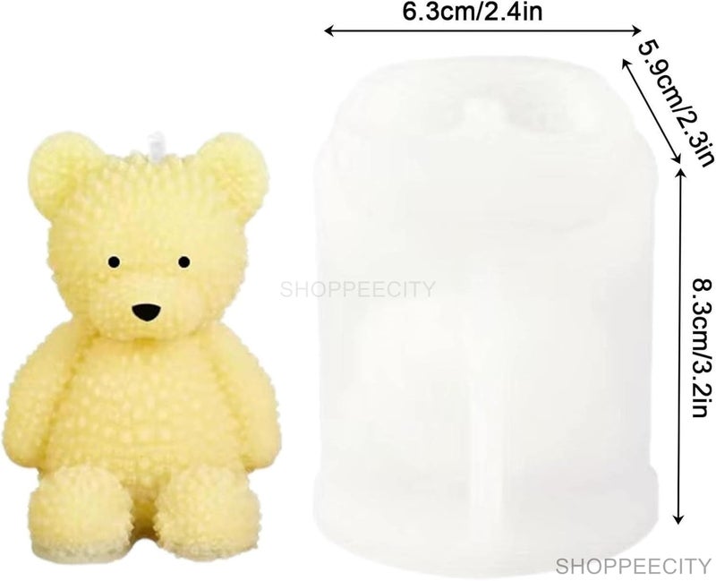 Shoppeecity 3D Teddy Bear With Fur Shape Silicone Candle Mold I 3D Cute Animal Cub Silicone Epoxy Mould I Bear Candle Mould Baby Bear Silicone Mould DIY Chocolate Cake Decor Soap Resin Art Craft Making - Image 3