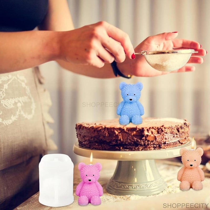 Shoppeecity 3D Teddy Bear With Fur Shape Silicone Candle Mold I 3D Cute Animal Cub Silicone Epoxy Mould I Bear Candle Mould Baby Bear Silicone Mould DIY Chocolate Cake Decor Soap Resin Art Craft Making - Image 4