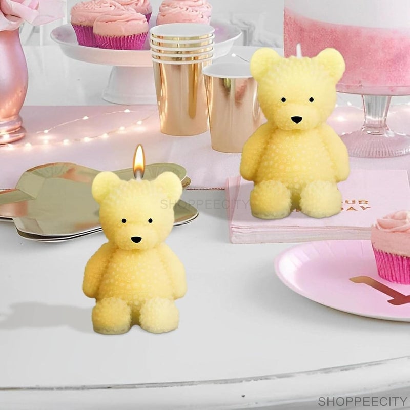 Shoppeecity 3D Teddy Bear With Fur Shape Silicone Candle Mold I 3D Cute Animal Cub Silicone Epoxy Mould I Bear Candle Mould Baby Bear Silicone Mould DIY Chocolate Cake Decor Soap Resin Art Craft Making - Image 5