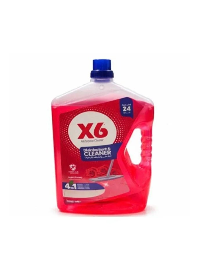 مطهر ومنظف أرضيات متعدد الاستخدامات X6 – رائحة ورد تدوم طويلاً – تركيبة 4 في 1 – 3000 مل