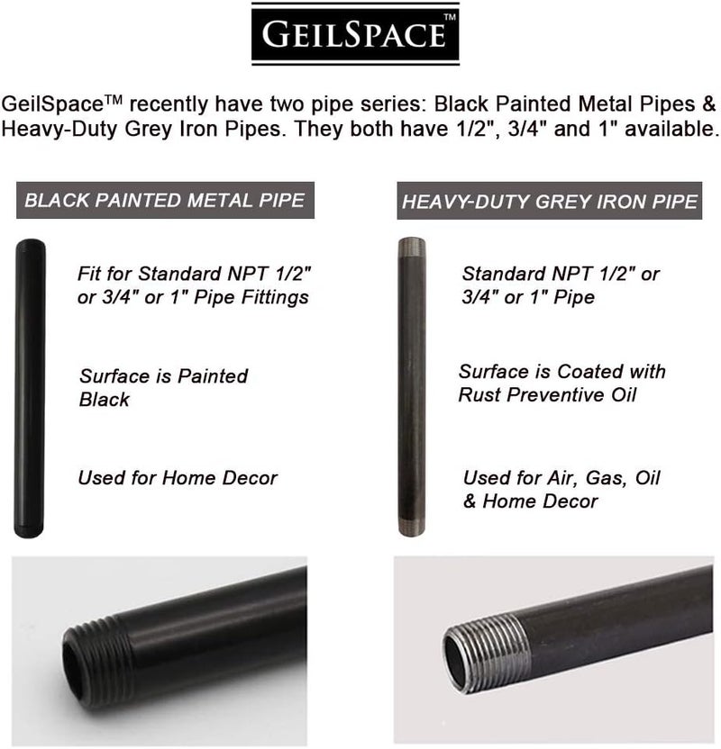 GeilSpace 6 Pack 3/4" x 48" Pre-Cut Black Metal Pipe, Industrial Steel Fits Standard Three Quarters Inch Threaded Pipes and Fittings - Vintage DIY Industrial Shelving (3/4" × 48", Black) - Image 4