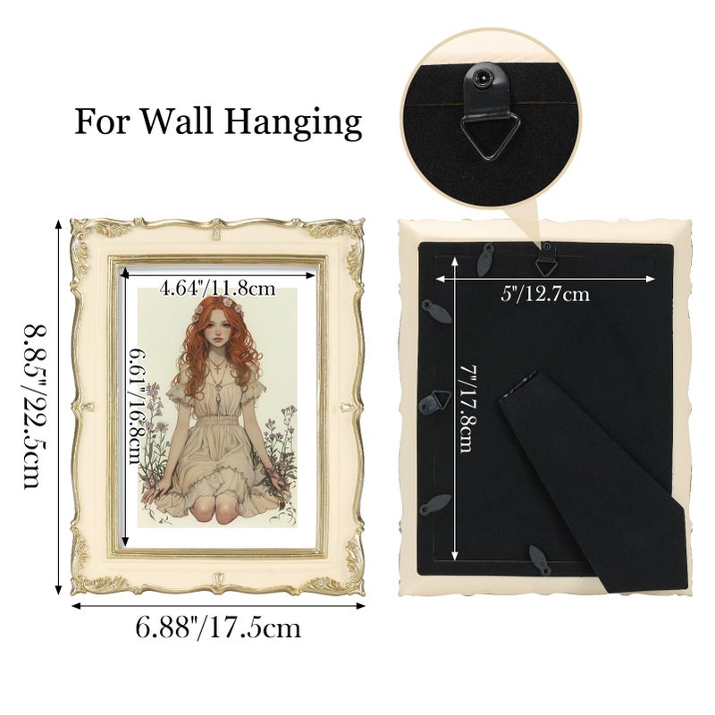 PHAREGE Vintage Picture Frame 5x7 Cream Yellow Gold, 5 by 7 Ornate Decorative Antique Frame with Mat for 4x6 Photo, Fancy Matted Frame for Desktop or Wall, Horizontal or Vertical - Image 2