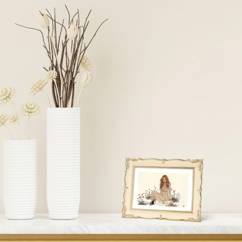 PHAREGE Vintage Picture Frame 5x7 Cream Yellow Gold, 5 by 7 Ornate Decorative Antique Frame with Mat for 4x6 Photo, Fancy Matted Frame for Desktop or Wall, Horizontal or Vertical - Image 5