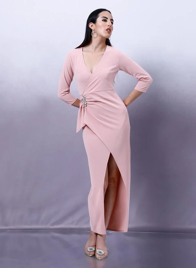 Athena Pink Embellished Wrap Maxi Dress