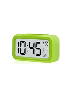 Generic Simple Design LED Alarm Clock with Smart Night Light, Snooze, Date, 12/24 Hours, Temperature, Battery Operated Desk Clock, LCD Mirror Clocks for Bedroom and Home Office (Green) 