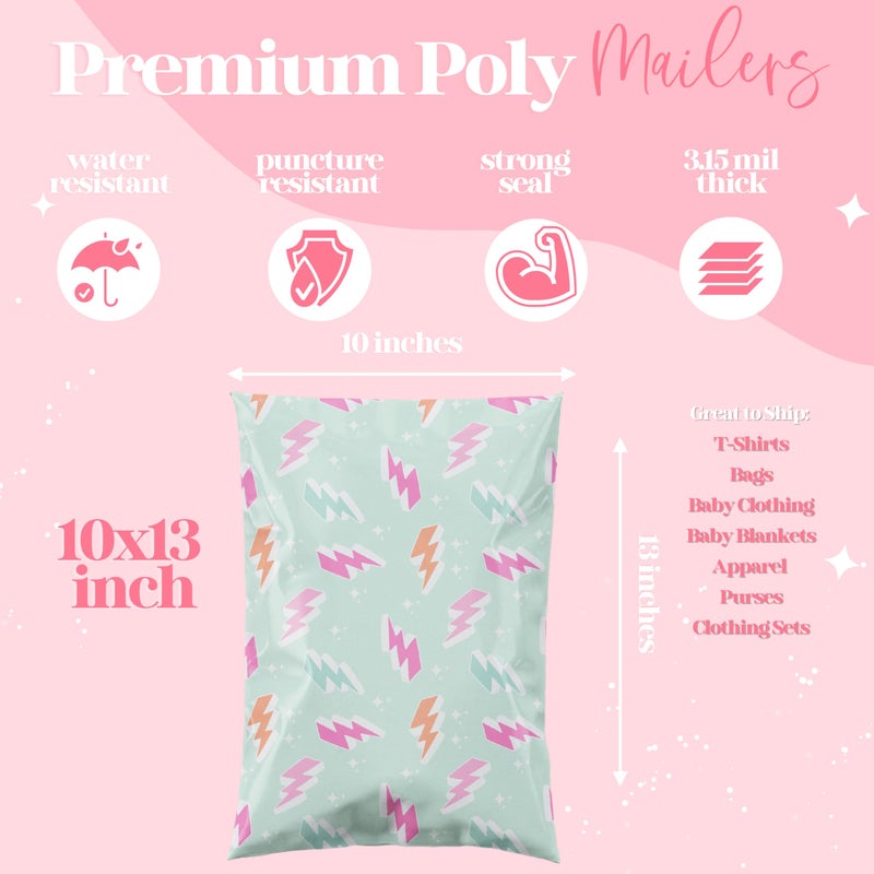 Pretty Package Store 6x9 Designer Poly Mailer 100 Pack Heavy Duty Waterproof Self Seal Shipping Bags for Small Business Large Mailing Envelopes Bulk Tear Resistant Cute Packaging Lightning Bolt - Image 4
