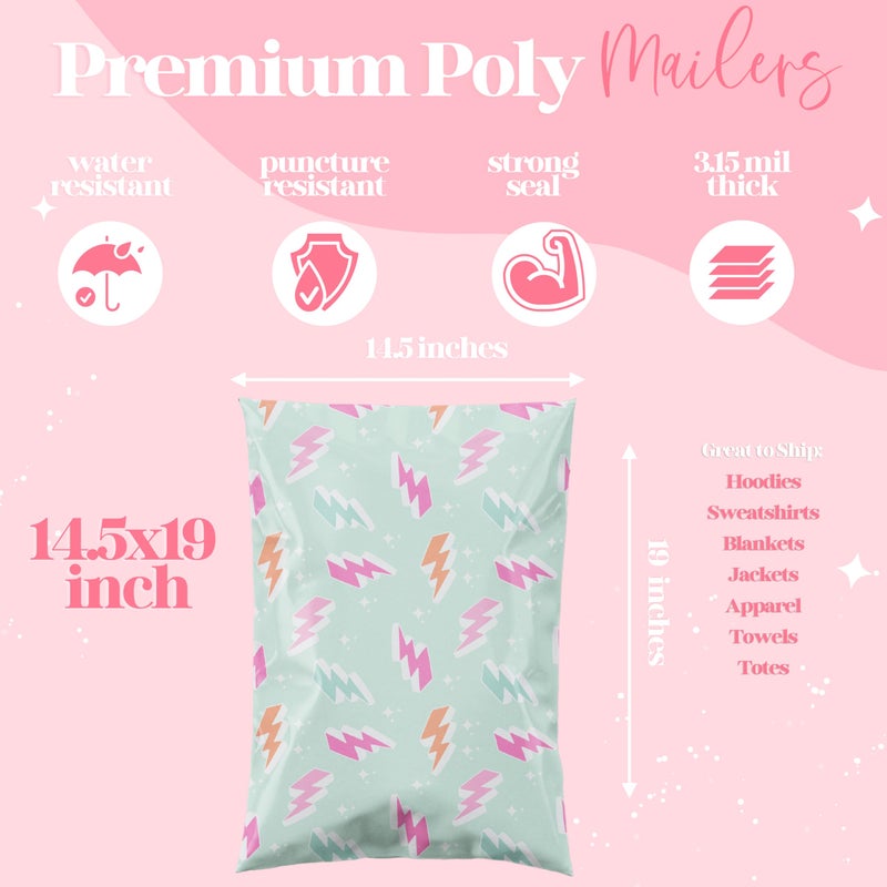 Pretty Package Store 6x9 Designer Poly Mailer 100 Pack Heavy Duty Waterproof Self Seal Shipping Bags for Small Business Large Mailing Envelopes Bulk Tear Resistant Cute Packaging Lightning Bolt - Image 5