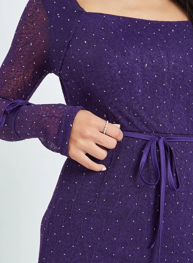 Styli  Purple Lace Long Sleeves Bodycon Maxi Dress for Women | Best Price UAE