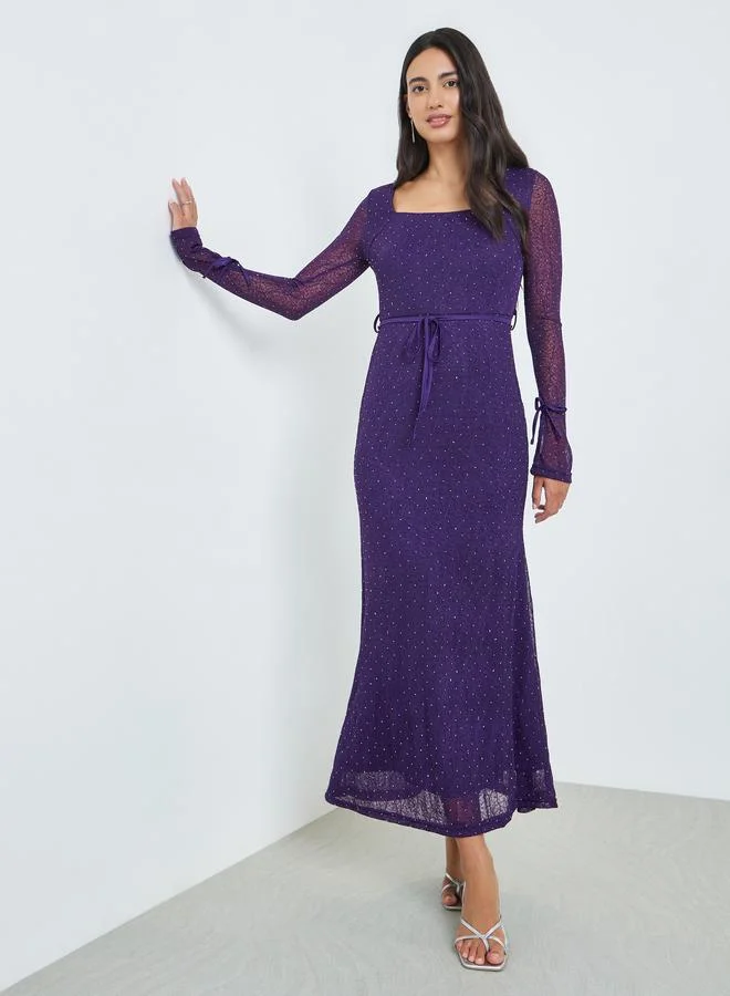 Purple Lace Long Sleeves Bodycon Maxi Dress