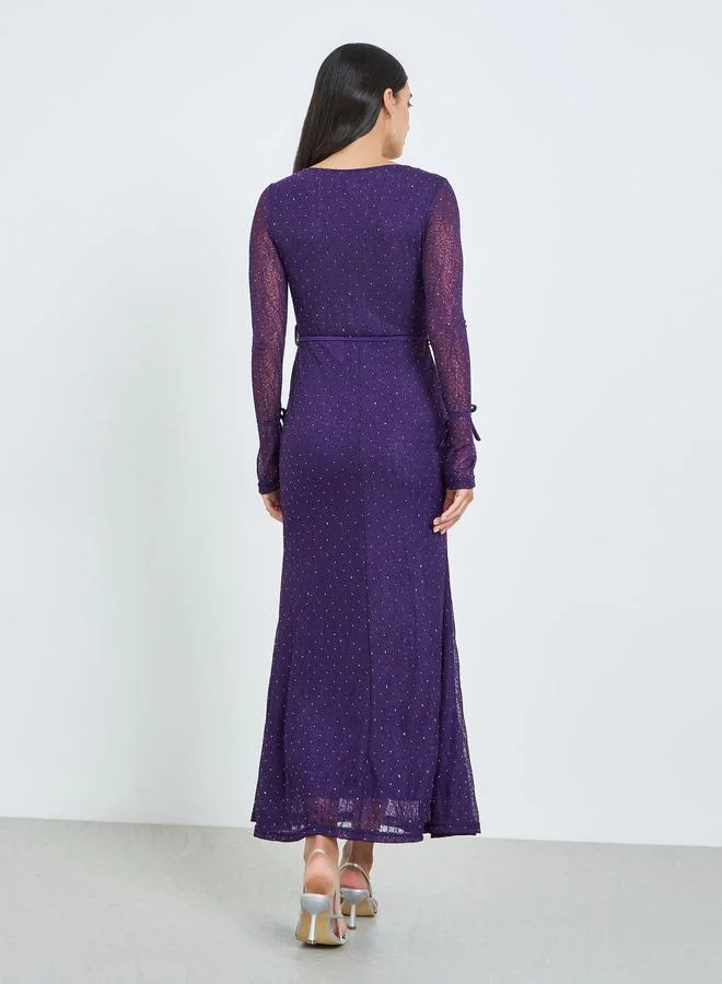 Styli  Purple Lace Long Sleeves Bodycon Maxi Dress for Women | Best Price UAE