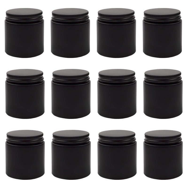 Cornucopia 4oz Black Coated Glass Jars 12Pack Cosmetic Jars with Black Metal Lids and Black Matte Exterior 4Ounce