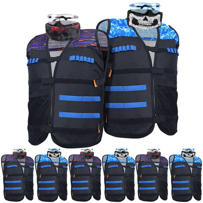 POKONBOY 8 Pack Tactical Vest Kits Fit for Nerf Guns NStrike Elite Series for Kids Birthday Toy Gun Wars Basement or Backyard Games Birthday Party Supplies with Kids Vests Face Masks Protective Glasses - Image 3