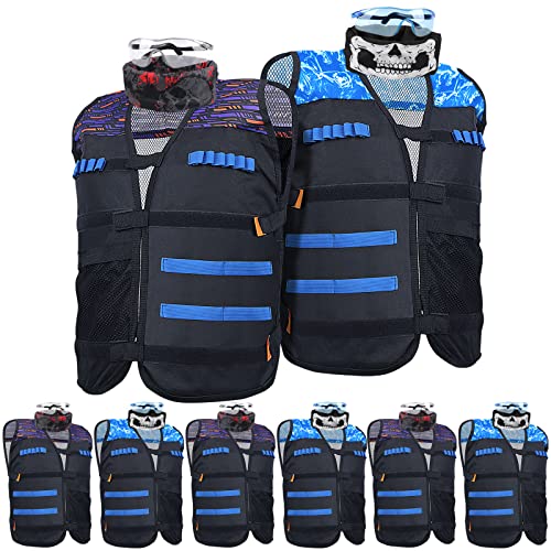 POKONBOY 8 Pack Tactical Vest Kits Fit for Nerf Guns NStrike Elite Series for Kids Birthday Toy Gun Wars Basement or Backyard Games Birthday Party Supplies with Kids Vests Face Masks Protective Glasses - Image 1