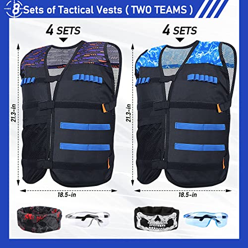POKONBOY 8 Pack Tactical Vest Kits Fit for Nerf Guns NStrike Elite Series for Kids Birthday Toy Gun Wars Basement or Backyard Games Birthday Party Supplies with Kids Vests Face Masks Protective Glasses - Image 5