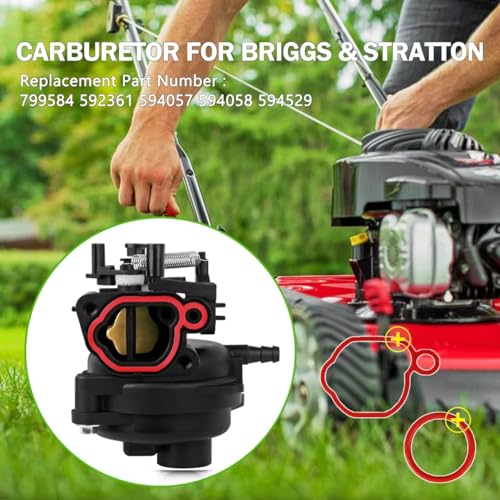 Rakiyada 799584 Carburetor Compatible with Briggs and Stratton TB110, TB200, 09P702, 103M02, 550EX, 625EX, 675EX, 725EXI, 163cc Lawn Mower Carburetor Replacement for 594058 594057 592361 594529 - Image 2