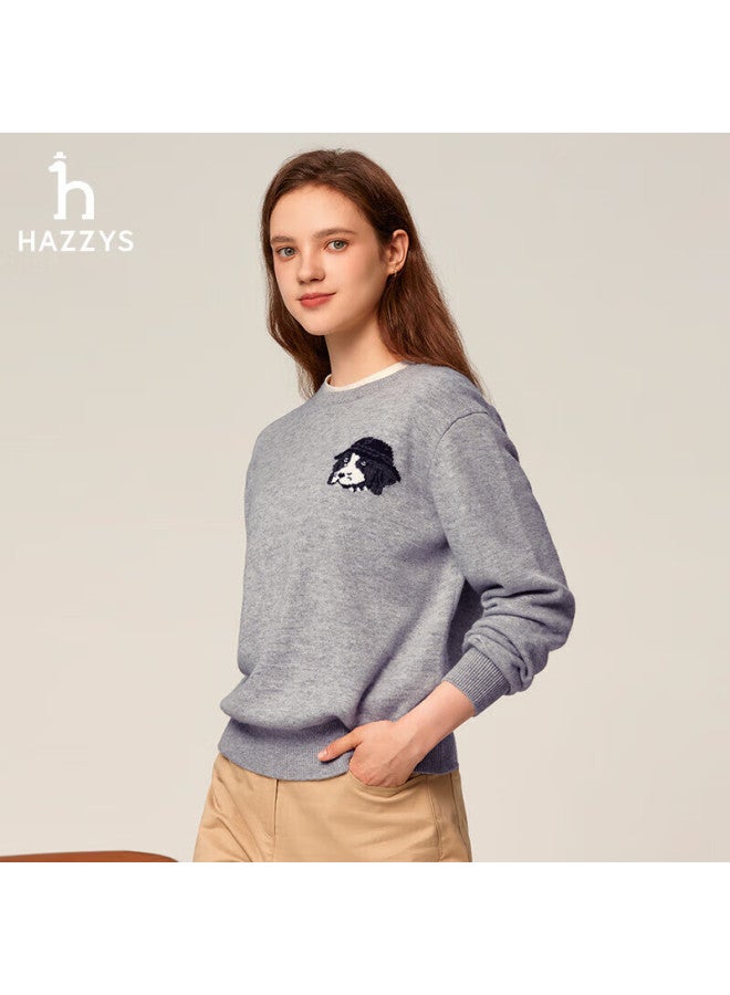 HAZZYS Hazzys Women's Round Neck Wool Sweater Abysd0bdx03, Gray Ge, 165/88a40  - Image 1