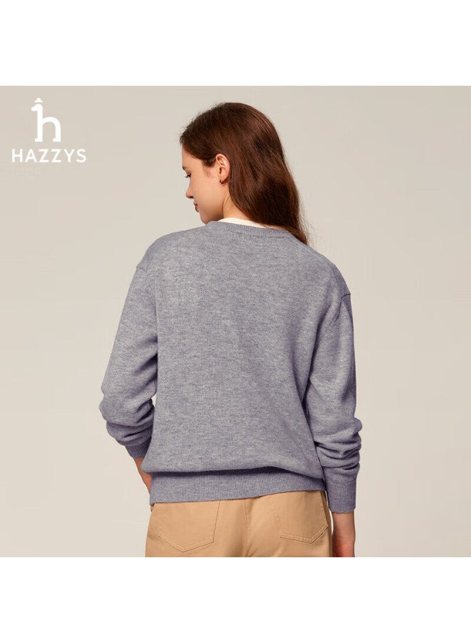 HAZZYS Hazzys Women's Round Neck Wool Sweater Abysd0bdx03, Gray Ge, 165/88a40  - Image 2